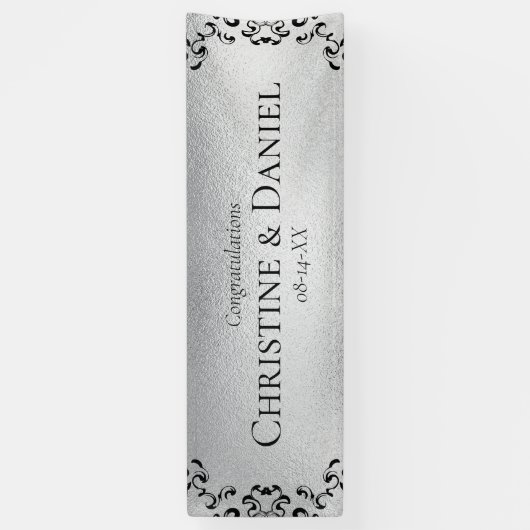 Zilver en Black Swirl Gothic Wedding Spandoek (Verticaal)