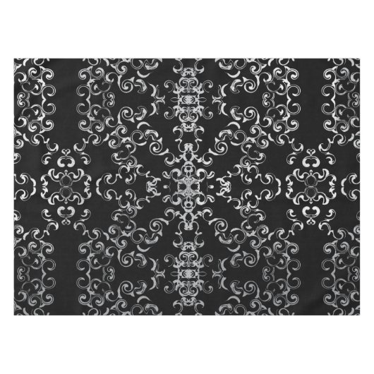 Zilver en Black Swirl Gothic Wedding Tafelkleed (Voorkant (Horizontaal))