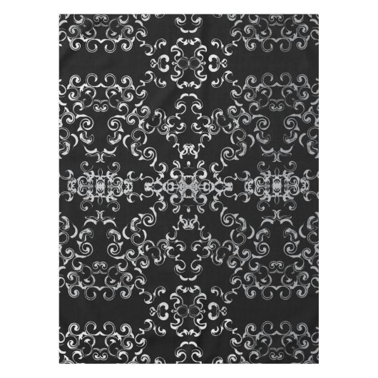 Zilver en Black Swirl Gothic Wedding Tafelkleed (Voorkant)