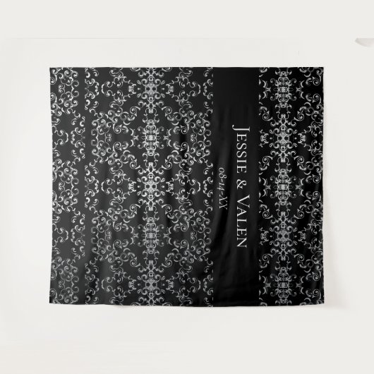 Zilver en Black Swirl Gothic Wedding Wandkleed (Voorkant (horizontaal))