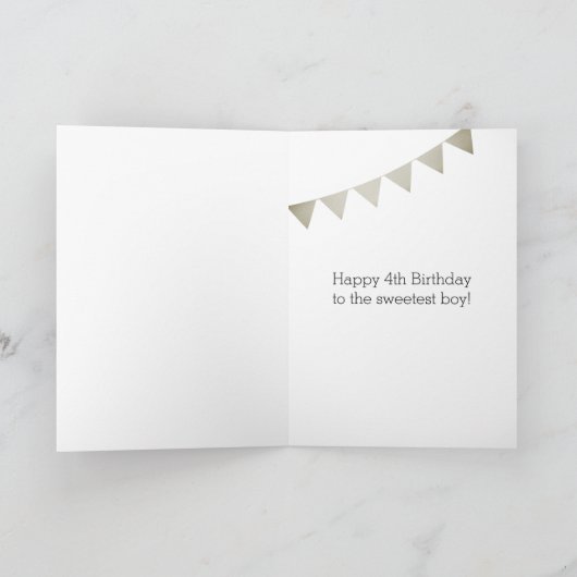 Zilver en blauw 4e verjaardag kaart (Binnen)