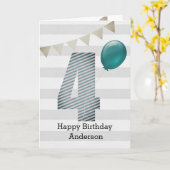 Zilver en blauw 4e verjaardag kaart (Gele Bloem)