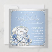 Zilver en blauw  Baby Boy Shower Kaart (Voorkant)