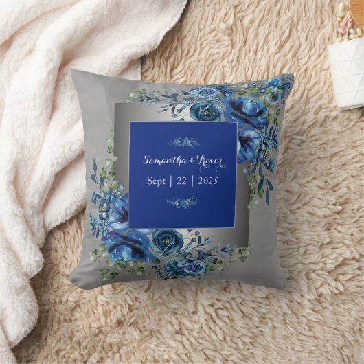 Zilver en blauw bloemblad Symfonie Sierkussen (Deken)