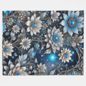 Zilver en Blauw Bloemen Fleece Deken (Voorkant (Horizontaal))