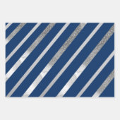 Zilver en Blauw Diagonaal Streepjespatroon Inpakpapier Vel (Voorkant)