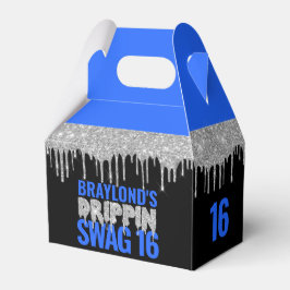 Zilver en Blauw Drippin Swag 16 Verjaardag Bedankdoosjes