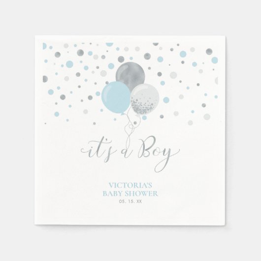 Zilver en blauw Het is een Baby shower van een jon Servet (Voorkant)