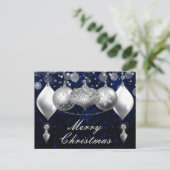 Zilver- en blauw-kerst-Baubles-siervoorwerpen Feestdagenkaart (Staand voorkant)