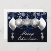 Zilver- en blauw-kerst-Baubles-siervoorwerpen Feestdagenkaart (Voorkant / Achterkant)