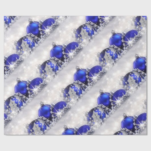 Zilver- en blauw kerstpapier cadeaupapier (Vlak)