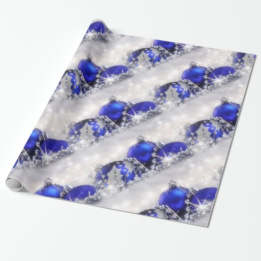 Zilver- en blauw kerstpapier cadeaupapier (Uitgerold)