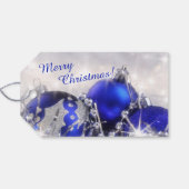 Zilver en blauw Merry Christmas Gift Label Cadeaulabel (Achterkant Horizontaal)