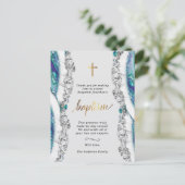 Zilver en Blauw Minerale Stenen Doop Dank U Briefkaart (Staand voorkant)