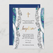 Zilver en Blauw Minerale Stenen Doop Dank U Briefkaart (Voorkant / Achterkant)