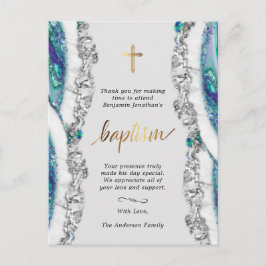 Zilver en Blauw Minerale Stenen Doop Dank U Briefkaart