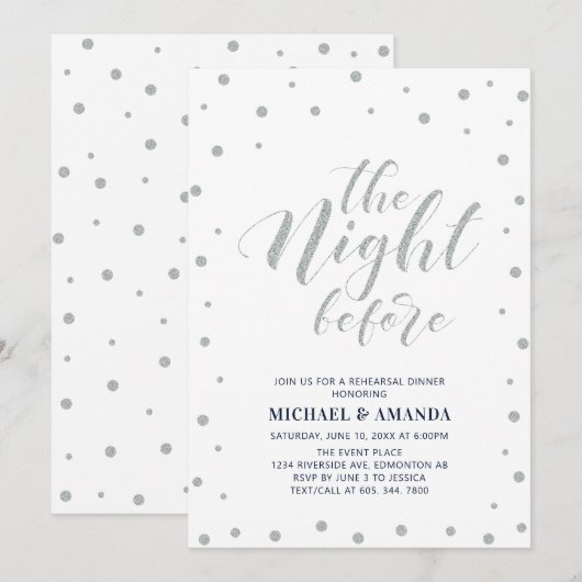 Zilver en blauw | Modern Typografie-repetitie: Din Kaart (Voorkant / Achterkant)