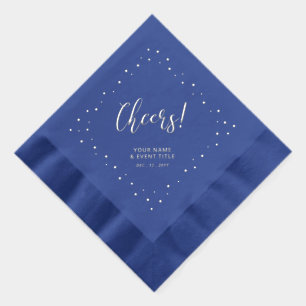 Zilver en blauw   Proost Confetti Gepersonaliseerd Folie Servetten