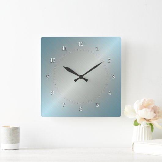 Zilver en blauw verloop met metaalglans. vierkante klok (Huis)