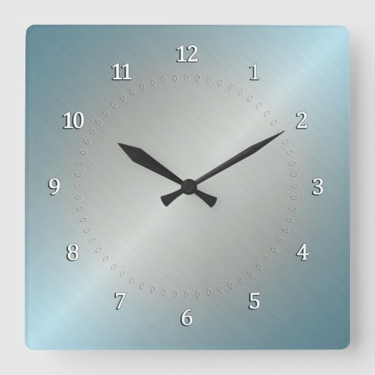 Zilver en blauw verloop met metaalglans. vierkante klok (Voorkant)