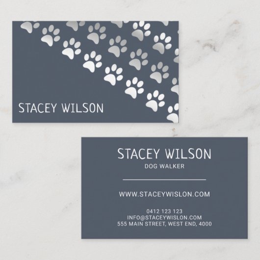 Zilver en blauw visitekaartje (Voorkant / Achterkant)