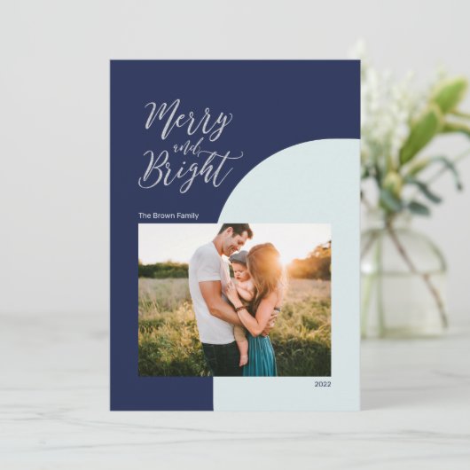 Zilver en blauw | Vroegere en heldere kerstbegroet Kaart (Staand voorkant)