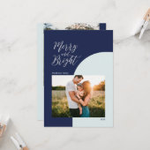 Zilver en blauw | Vroegere en heldere kerstbegroet Kaart (Voorkant / Achterkant in situ)