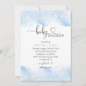 Zilver en Blauw Waterverf Baby shower Kaart (Voorkant)