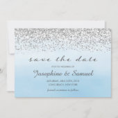 Zilver en blauw Waterverf Save The Date Kaart (Voorkant)