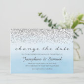 Zilver en blauw Waterverf Verander de datum Kaart (Staand voorkant)