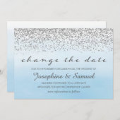 Zilver en blauw Waterverf Verander de datum Kaart (Voorkant / Achterkant)