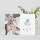 Zilver- en blauwe ballonnen | Jongen 1e verjaardag Kaart (Staand voorkant)