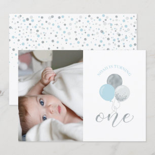 Zilver- en blauwe ballonnen   Jongen 1e verjaardag Kaart