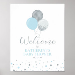 Zilver- en blauwe ballonnen | Welkomstwoord Baby s Poster