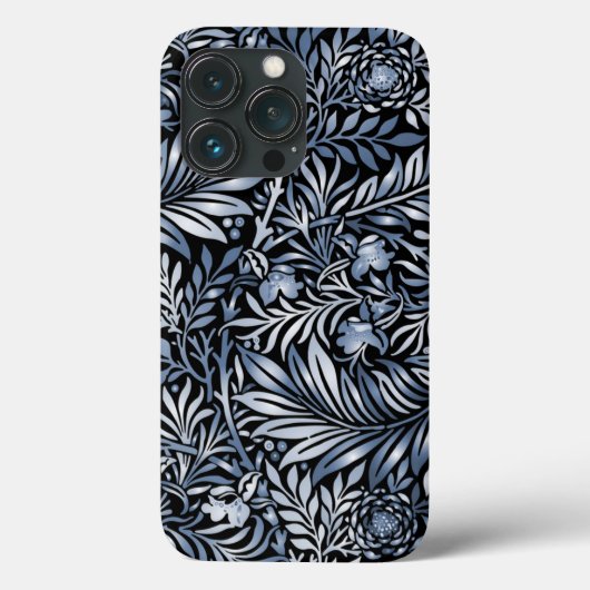 Zilver en blauwe bladeren en bloemen Case-Mate iPhone case (Achterkant)