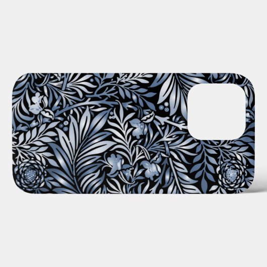 Zilver en blauwe bladeren en bloemen Case-Mate iPhone case (Achterkant (horizontaal))