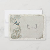 Zilver en Blauwe Vogels Damask Wedding RSVP (Achterkant)
