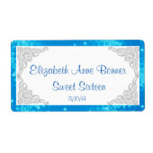 Zilver en blauwe waterlabels voor Sweet Sixteen Etiket (Voorkant)