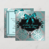 Zilver en Blauwgroen Blauw Prinses Baby Meisje Dou Kaart (Voorkant / Achterkant)