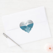 Zilver en Blauwgroen Damask Dank u Sticker (Envelop)