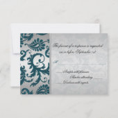 Zilver en Blauwgroen Damask II Antwoord Kaart (Achterkant)