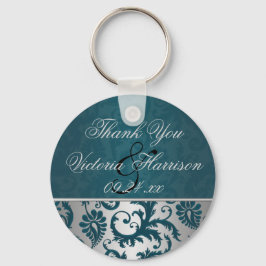 Zilver en Blauwgroen Damask II Wedding Favor Sleut Sleutelhanger