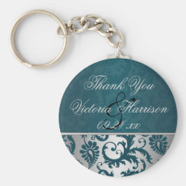Zilver en Blauwgroen Damask II Wedding Favor Sleut Sleutelhanger