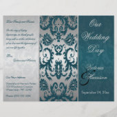 Zilver- en Blauwgroen Damask II Wedding Programme (Voorkant)