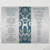 Zilver- en Blauwgroen Damask II Wedding Programme (Achterkant)