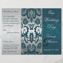 Zilver- en Blauwgroen Damask II Wedding Programme