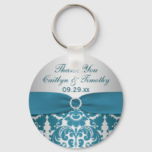 Zilver en Blauwgroen Damask Wedding Favor Sleutelh Sleutelhanger