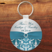 Zilver en Blauwgroen Damask Wedding Favor Sleutelh Sleutelhanger (Voorkant)