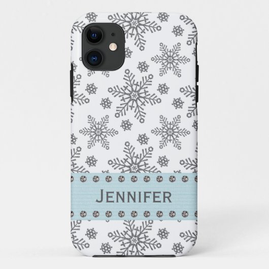 Zilver en Bleek blauw Snowflake Case-Mate iPhone Case (Achterkant)