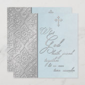 Zilver en Blue Scrolled Wedding Invitation Kaart (Voorkant / Achterkant)